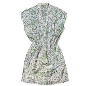 Alice + Olivia Silk Cap Sleeve Ivory & Green Print